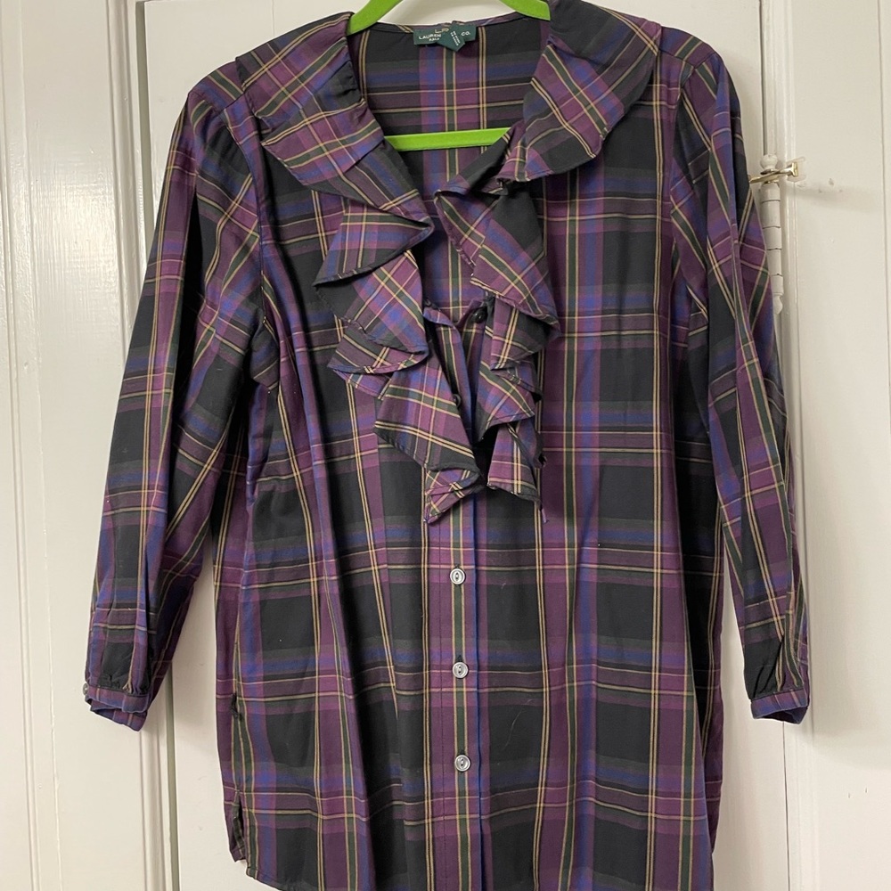 Lauren Ralph Lauren Brand Size Large Button Down Shirt with Ruffle detailing